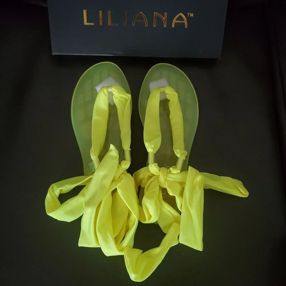 Liliana womens Flat Sandals Neon Yellow Color flat strappy Size‎ 6 New with box